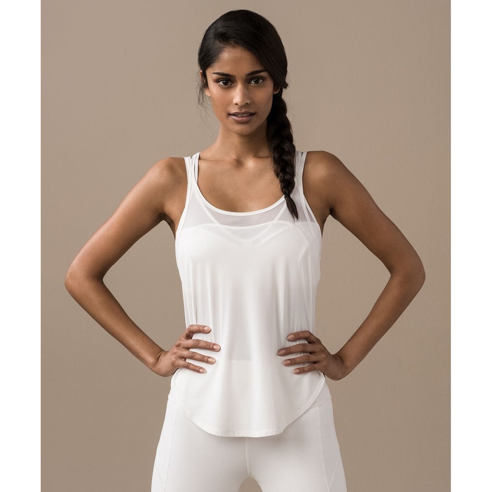 Lululemon Anew Singlet Tank Women 4 White Strappy Back Mesh Yoga Activewear Top